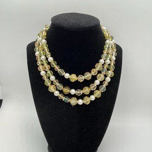 Vintage Triple Strand Beaded Adjustable Choker Necklace